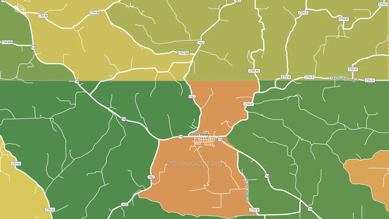 Coon Valley, WI Map of Burglary Rates
