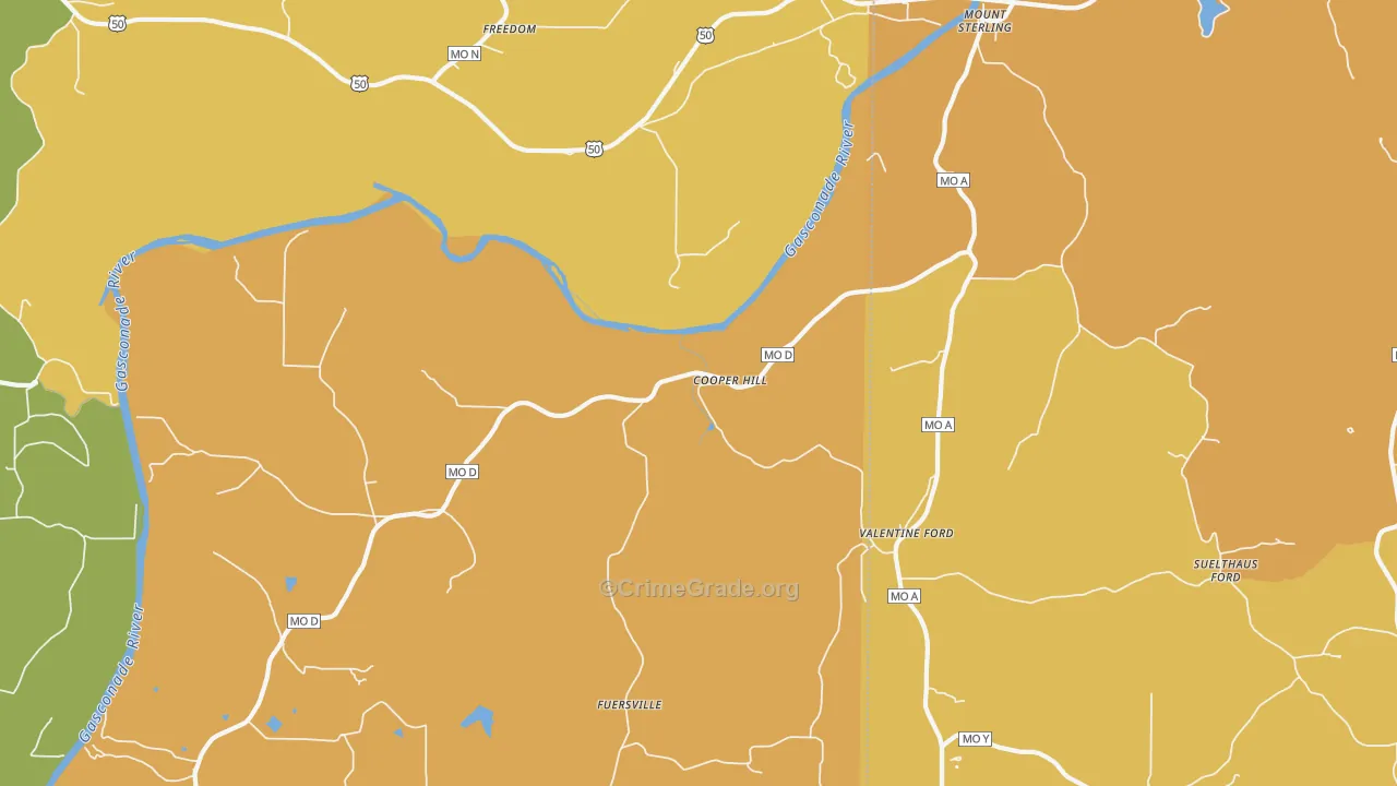 Cooper Hill, MO Map of Burglary Rates