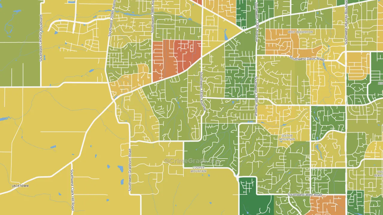 Cooper Mountain Aloha South, Beaverton, OR Map of Burglary Rates