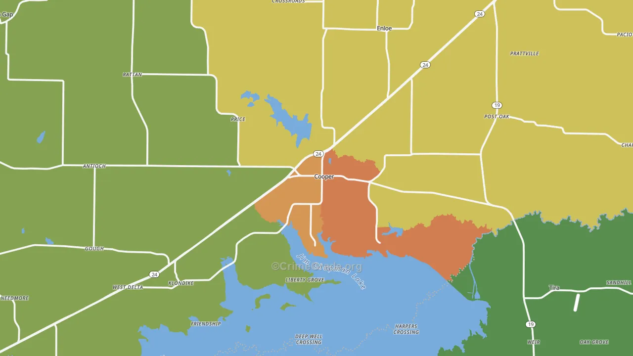Cooper, TX Map of Burglary Rates