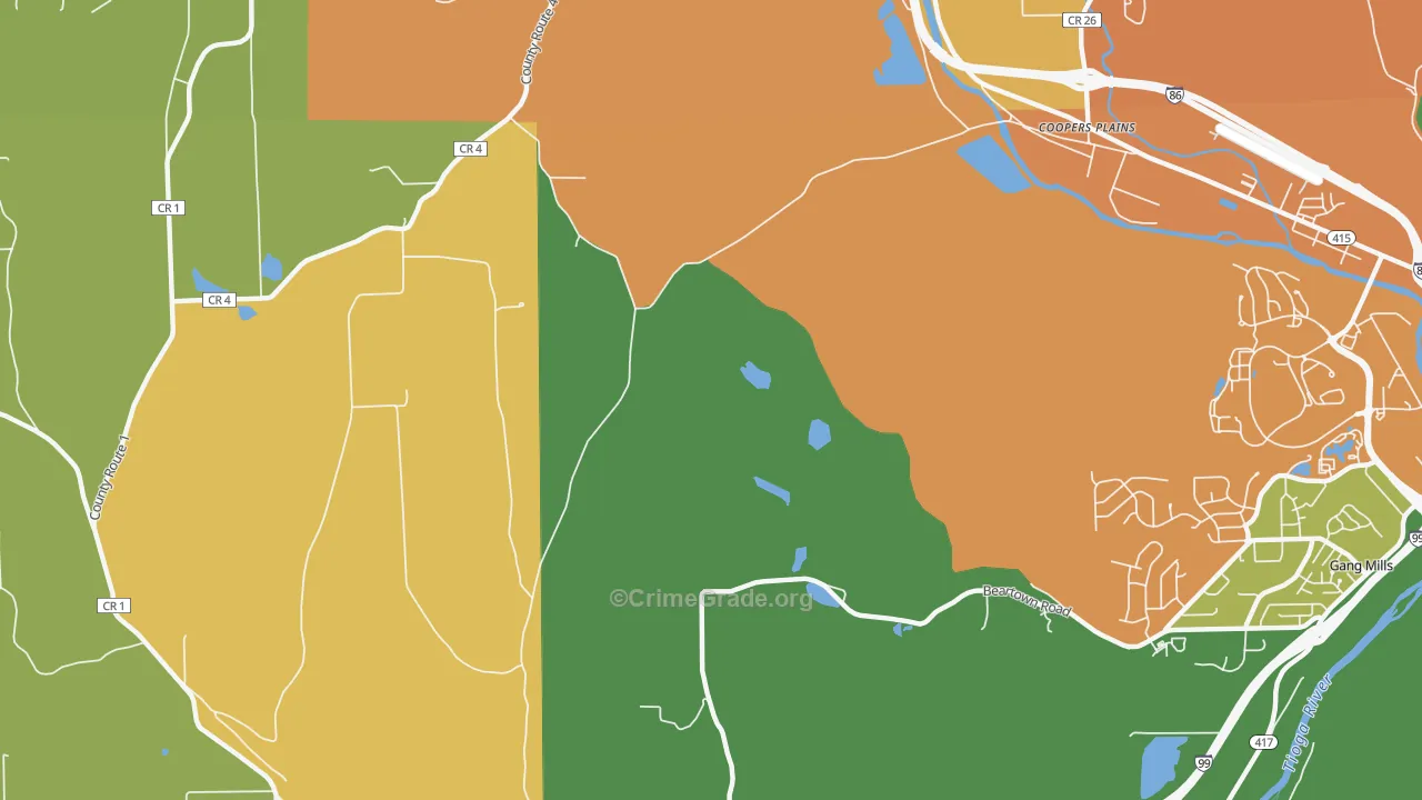 Coopers Plains, NY Map of Burglary Rates