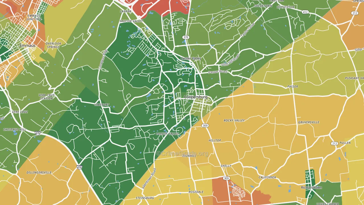 Coopersburg, PA Map of Burglary Rates