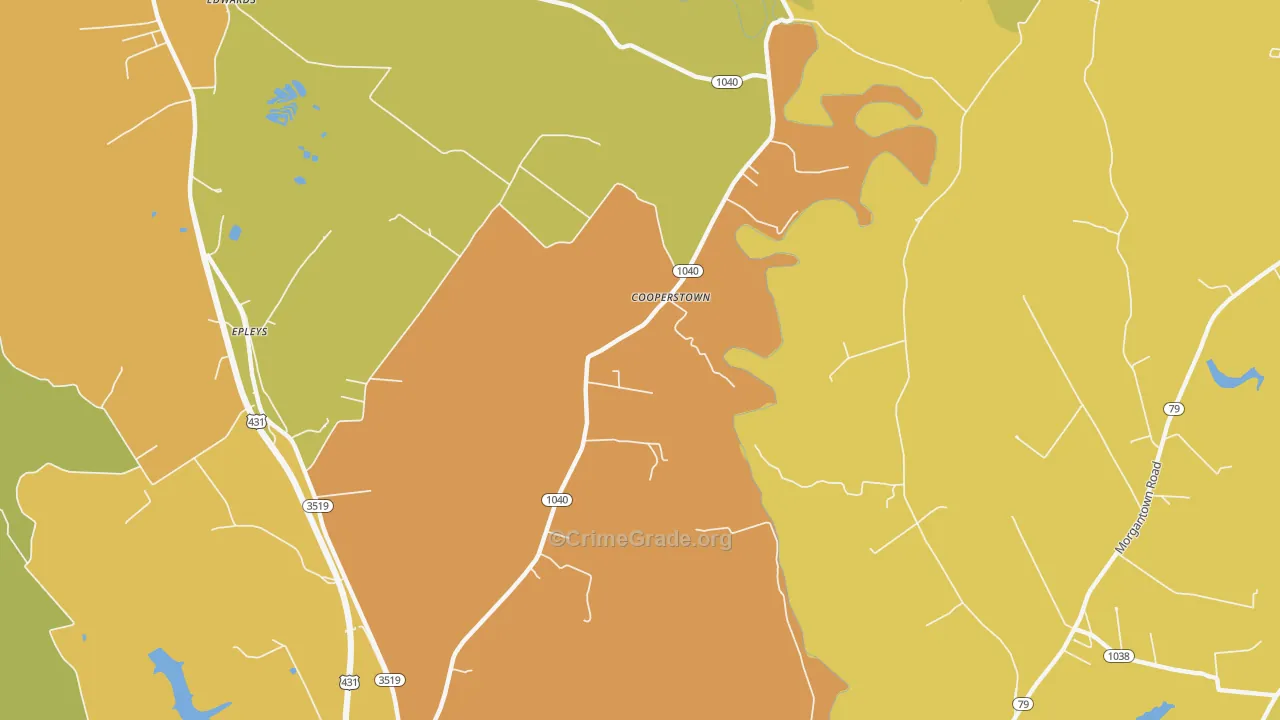 Cooperstown, KY Map of Burglary Rates