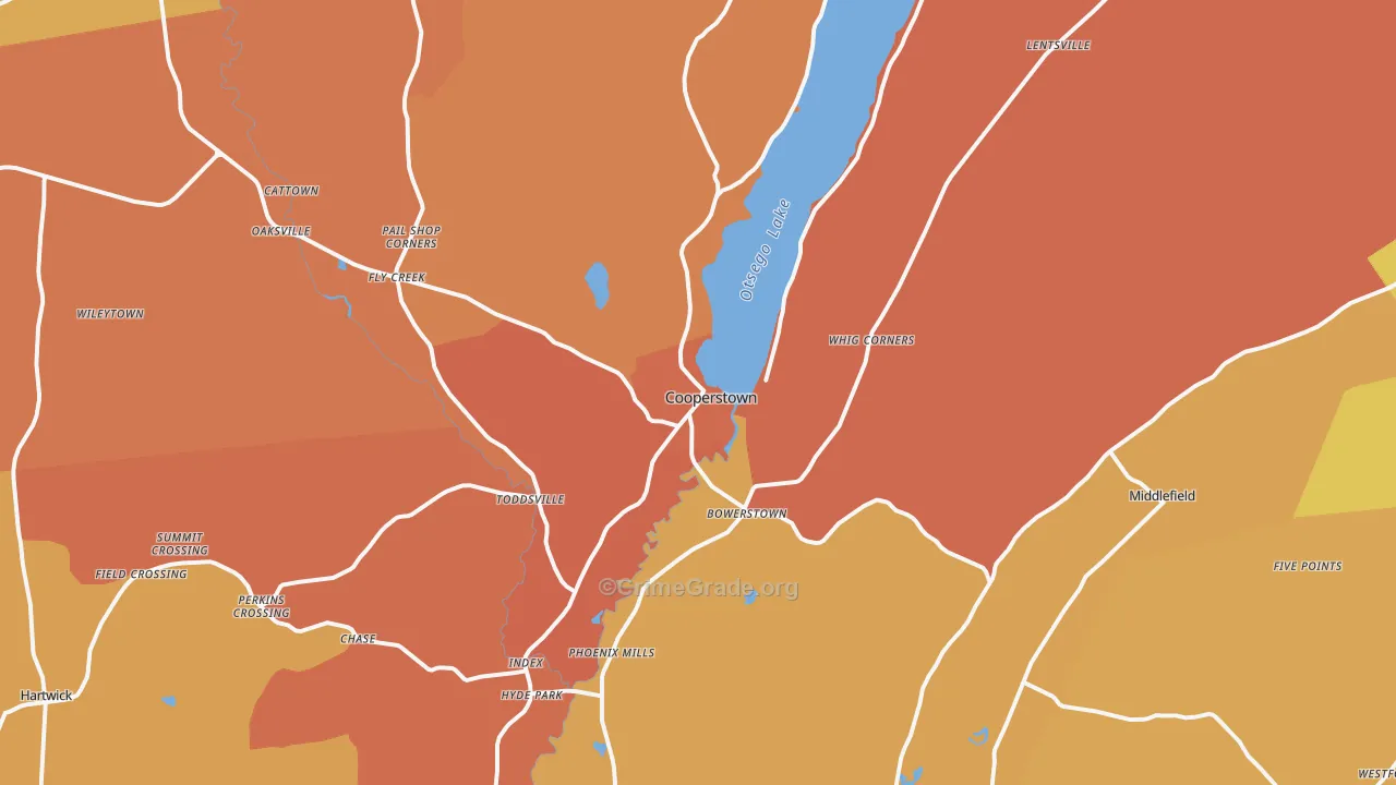 Cooperstown, NY Map of Burglary Rates