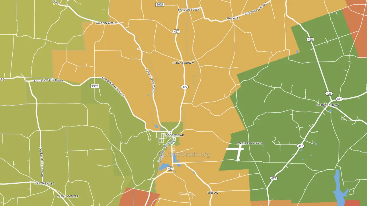 Cooperstown, PA Map of Burglary Rates