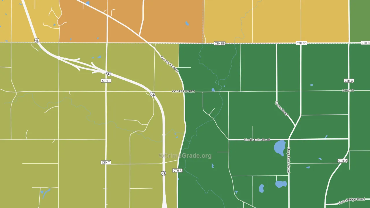 Cooperstown, WI Map of Burglary Rates