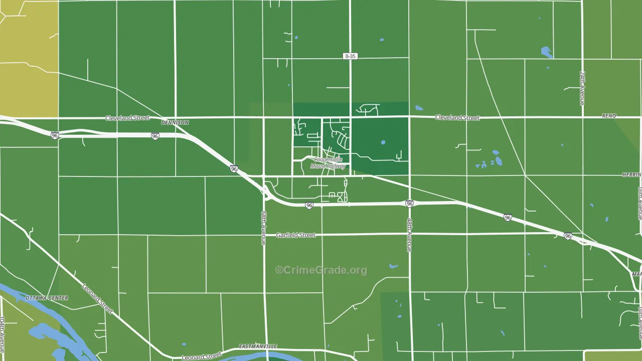 Coopersville, MI Map of Burglary Rates