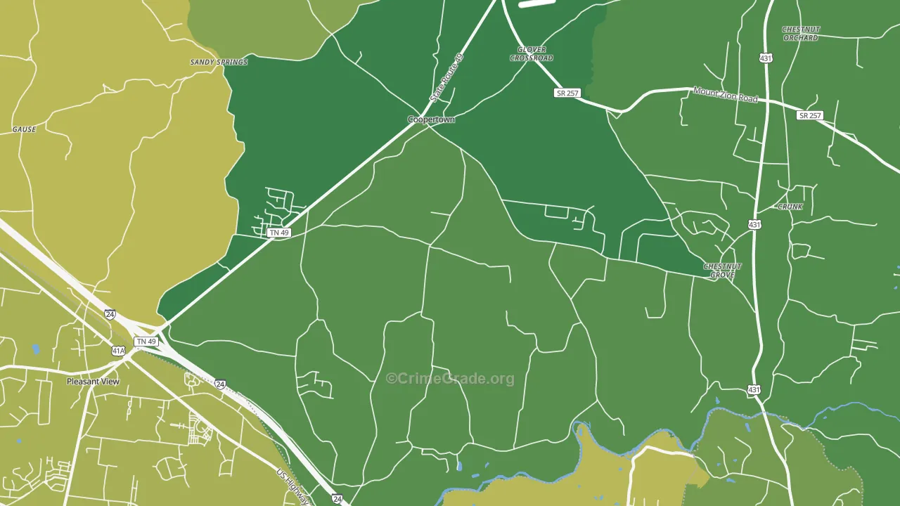 Coopertown, TN Map of Burglary Rates
