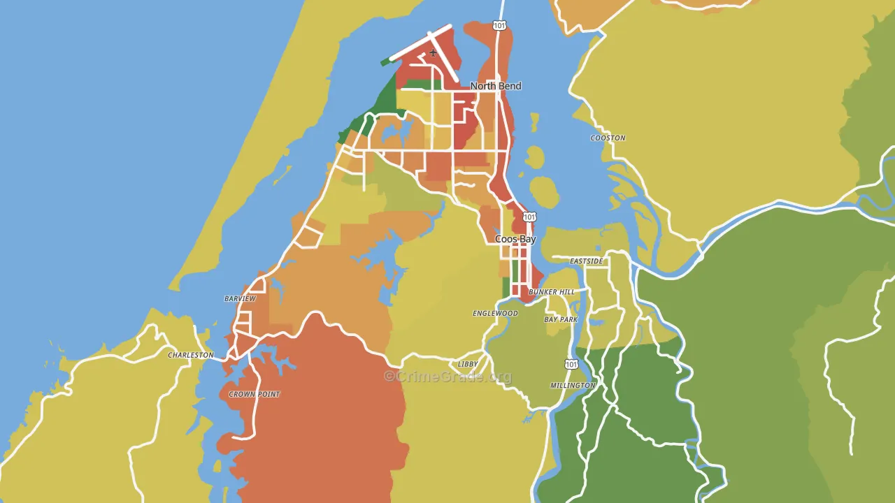 Coos Bay, OR Map of Burglary Rates