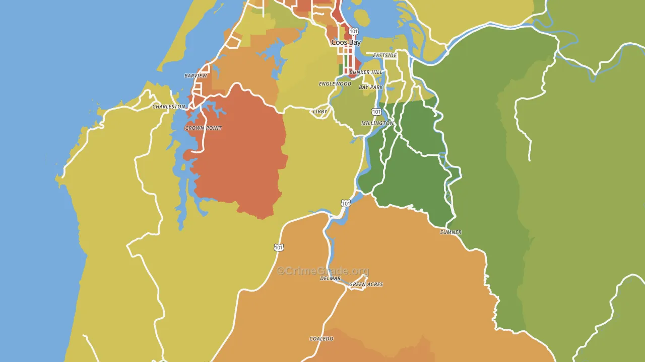 Coos County, OR Map of Burglary Rates