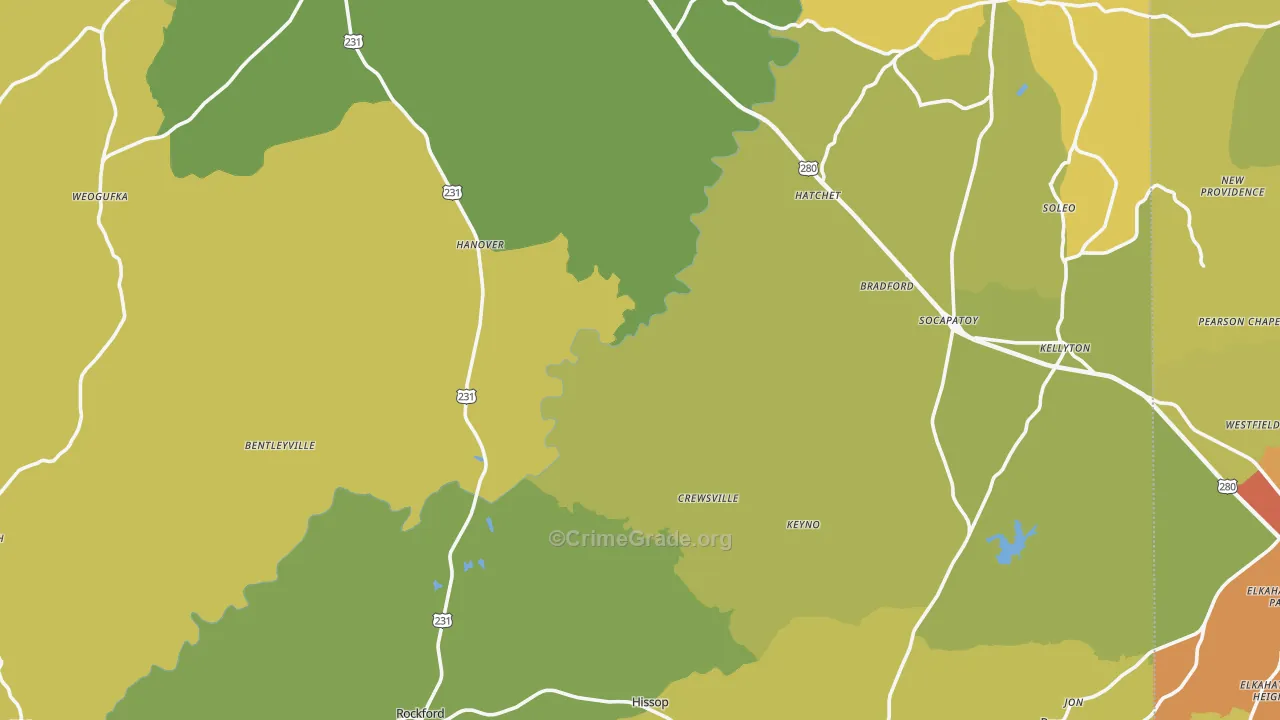 Coosa County, AL Map of Burglary Rates