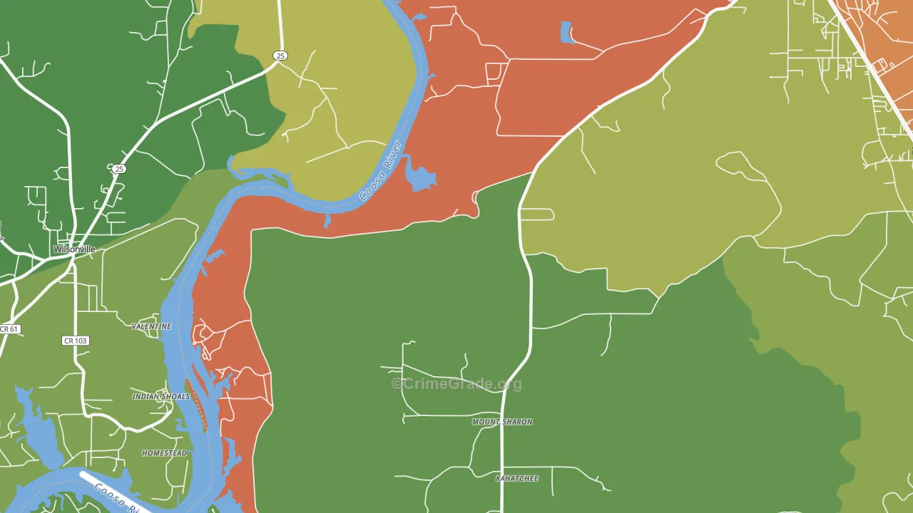 Coosa Pines, AL Map of Burglary Rates