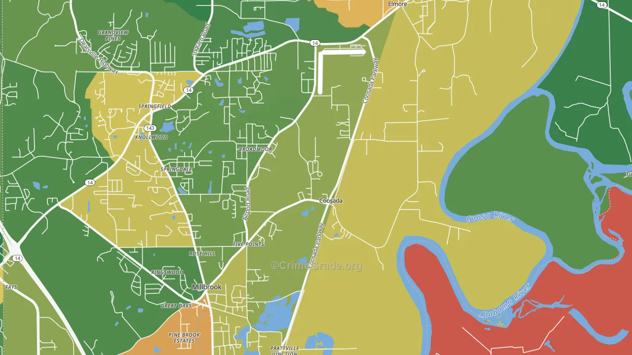 Coosada, AL Map of Burglary Rates