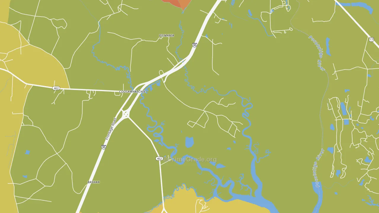 Coosawatchie, SC Map of Burglary Rates