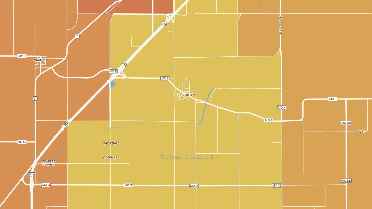 Cooter, MO Map of Burglary Rates