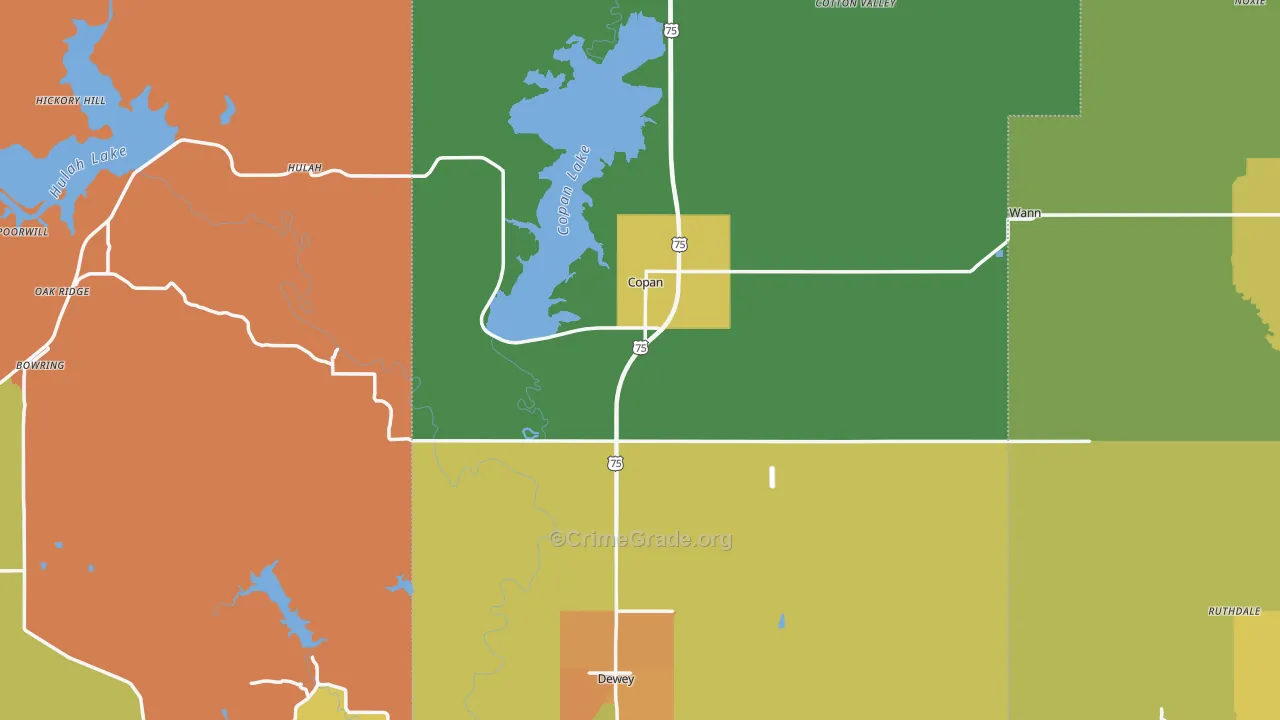 Copan, OK Map of Burglary Rates