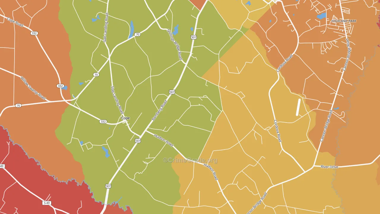 Cope, SC Map of Burglary Rates