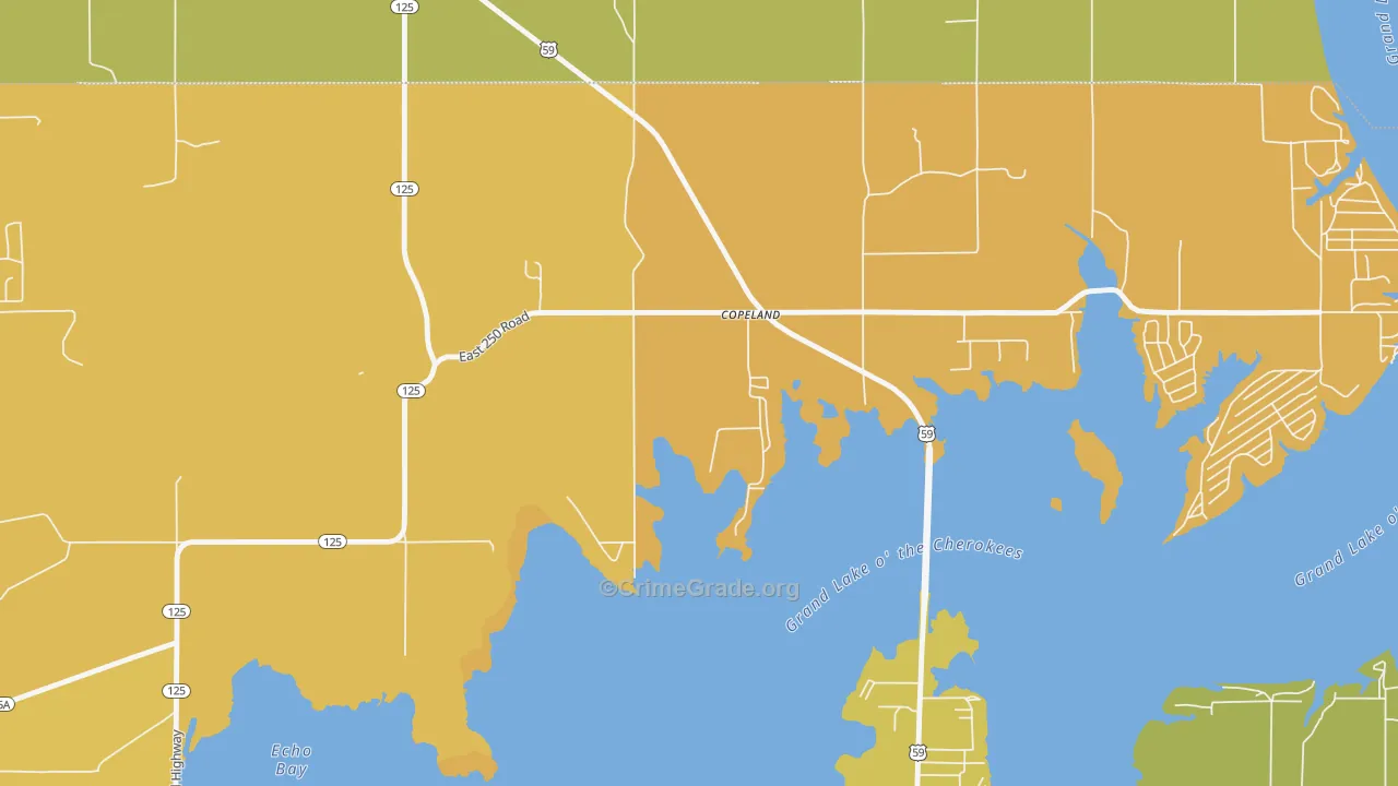 Copeland, OK Map of Burglary Rates