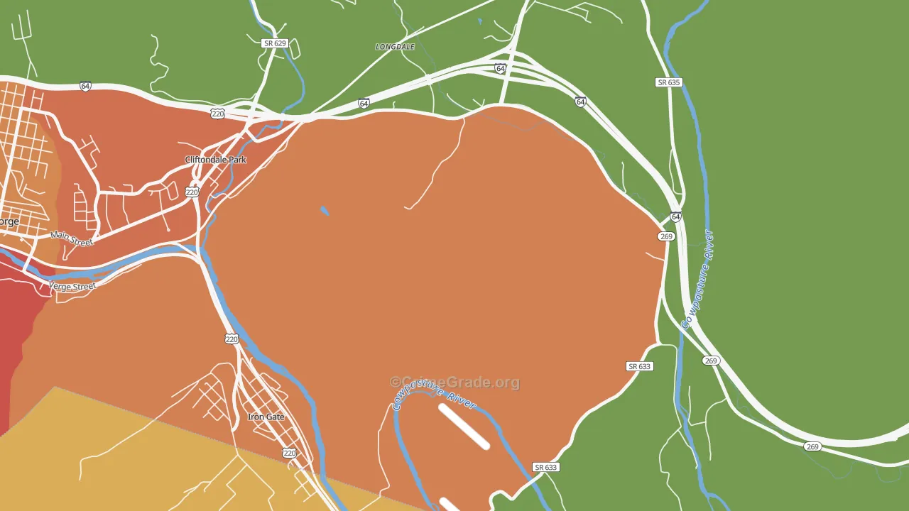 Copeland, VA Map of Burglary Rates