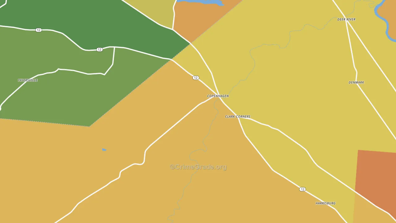 Copenhagen, NY Map of Burglary Rates