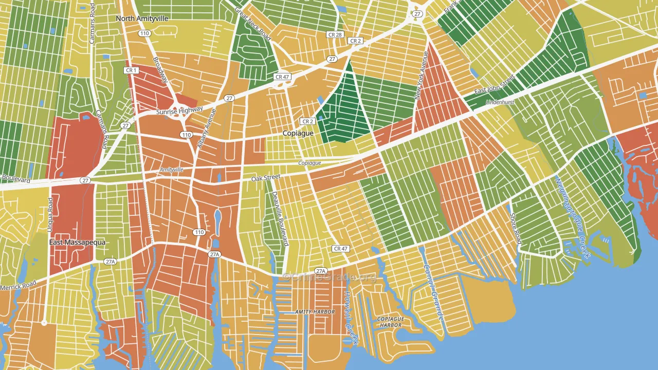 Copiague, NY Map of Burglary Rates