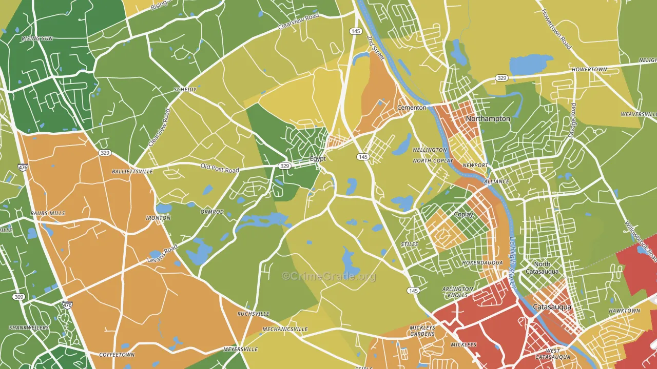 Coplay, PA Map of Burglary Rates