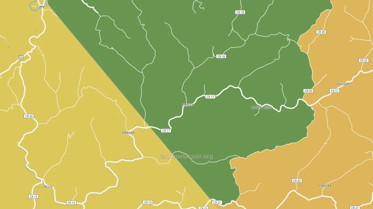 Copley, WV Map of Burglary Rates