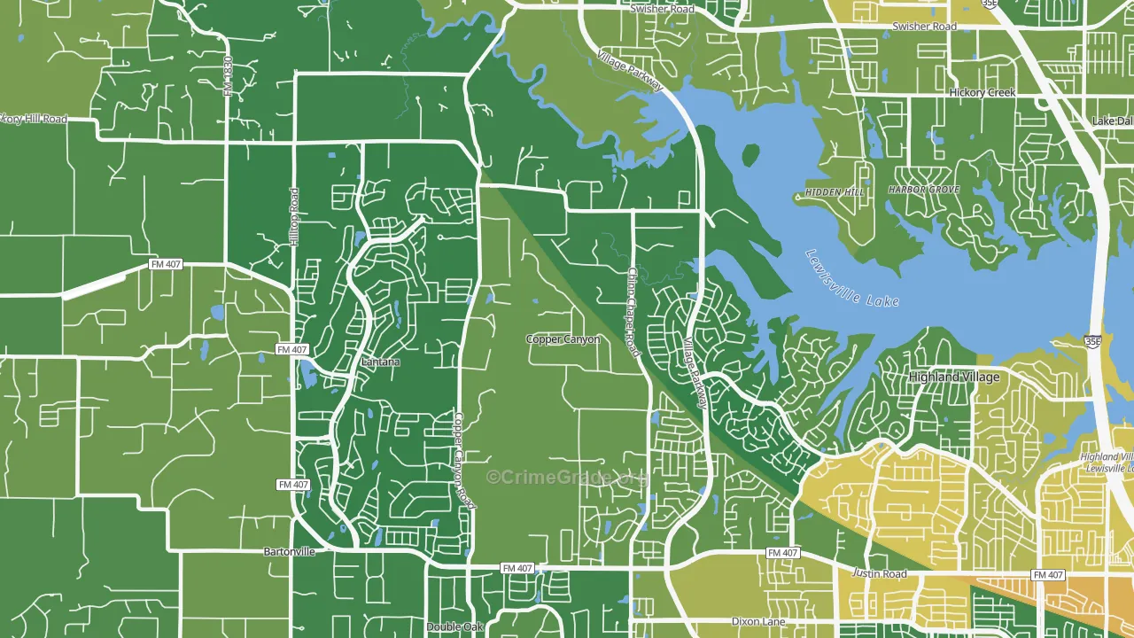 Copper Canyon, TX Map of Burglary Rates