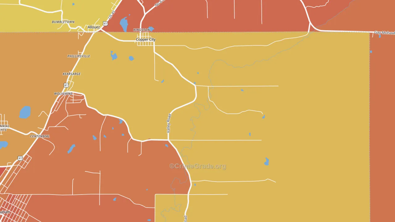 Copper City, MI Map of Burglary Rates