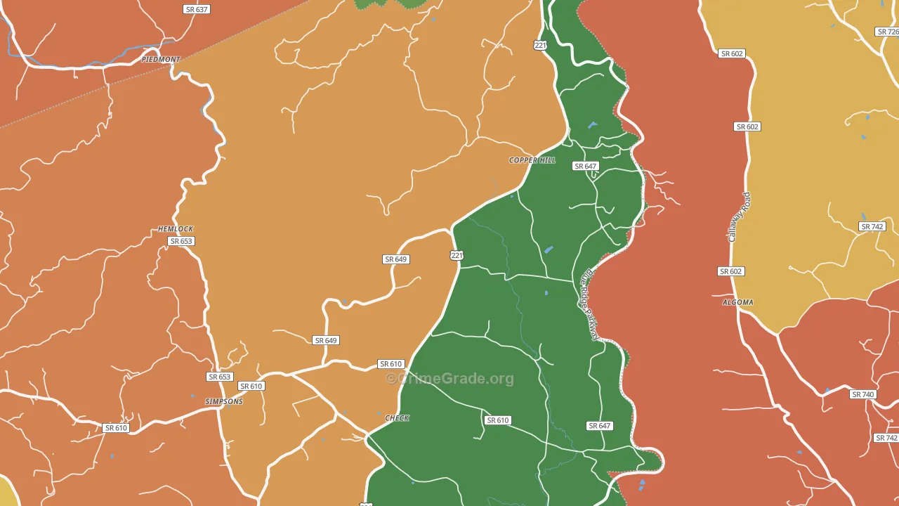 Copper Hill, VA Map of Burglary Rates