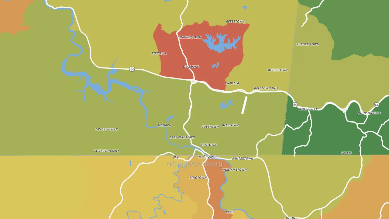 Copperhill, TN Map of Burglary Rates