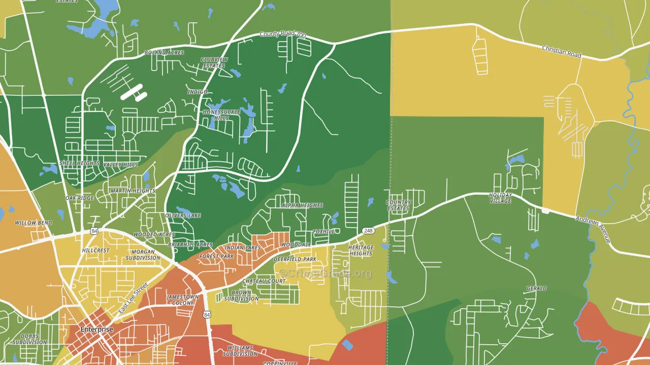 Coppinville, AL Map of Burglary Rates