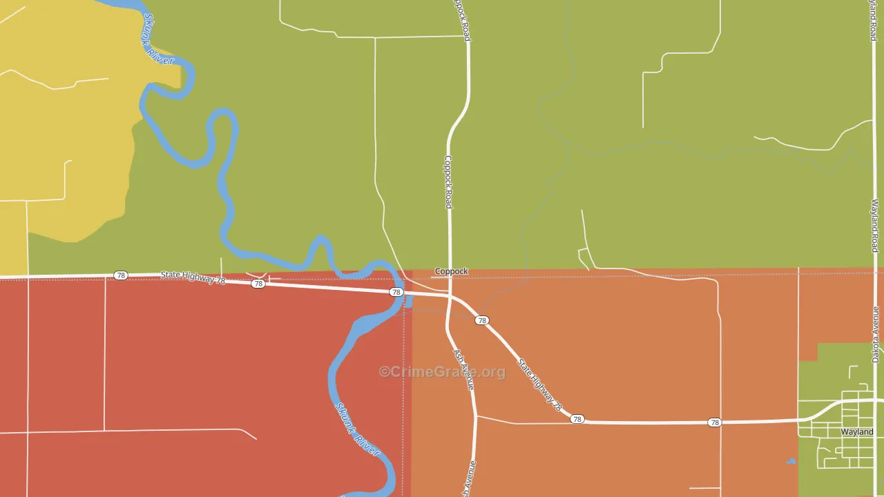 Coppock, IA Map of Burglary Rates