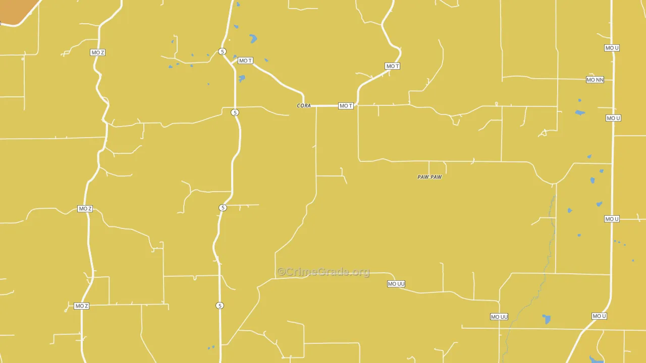 Cora, MO Map of Burglary Rates