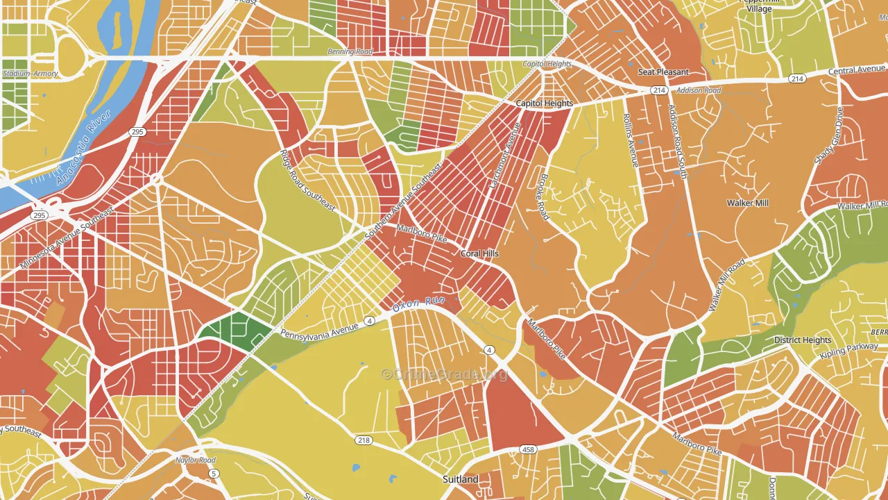 Coral Hills, MD Map of Burglary Rates
