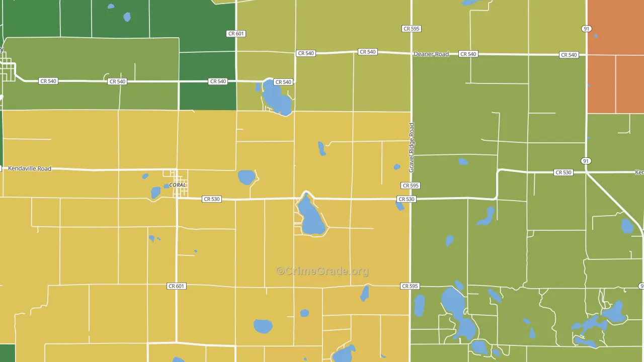 Coral, MI Map of Burglary Rates