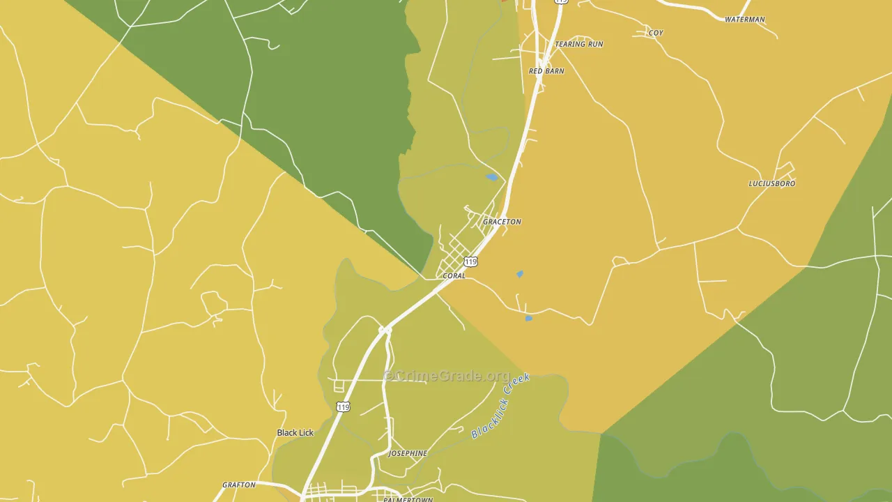 Coral, PA Map of Burglary Rates