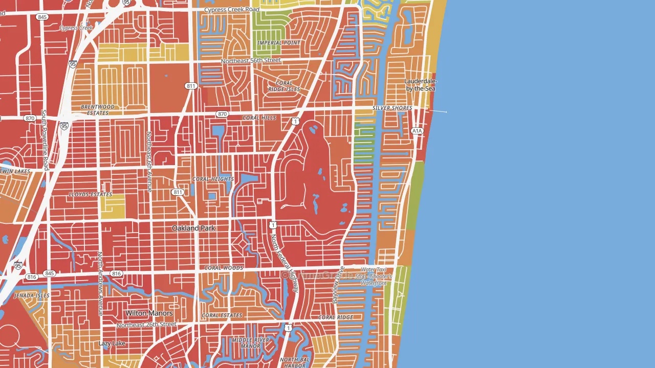 Coral Ridge Country Club Estates, Fort Lauderdale, FL Map of Burglary Rates