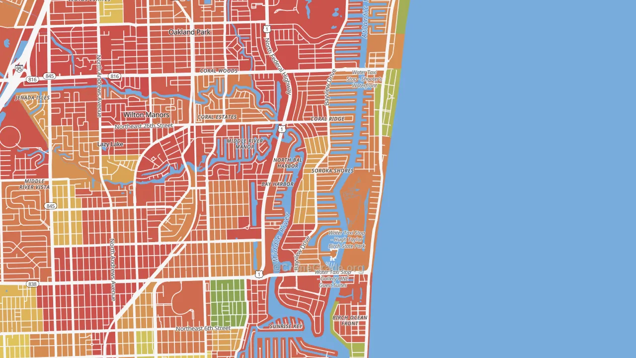 Coral Ridge, Fort Lauderdale, FL Map of Burglary Rates