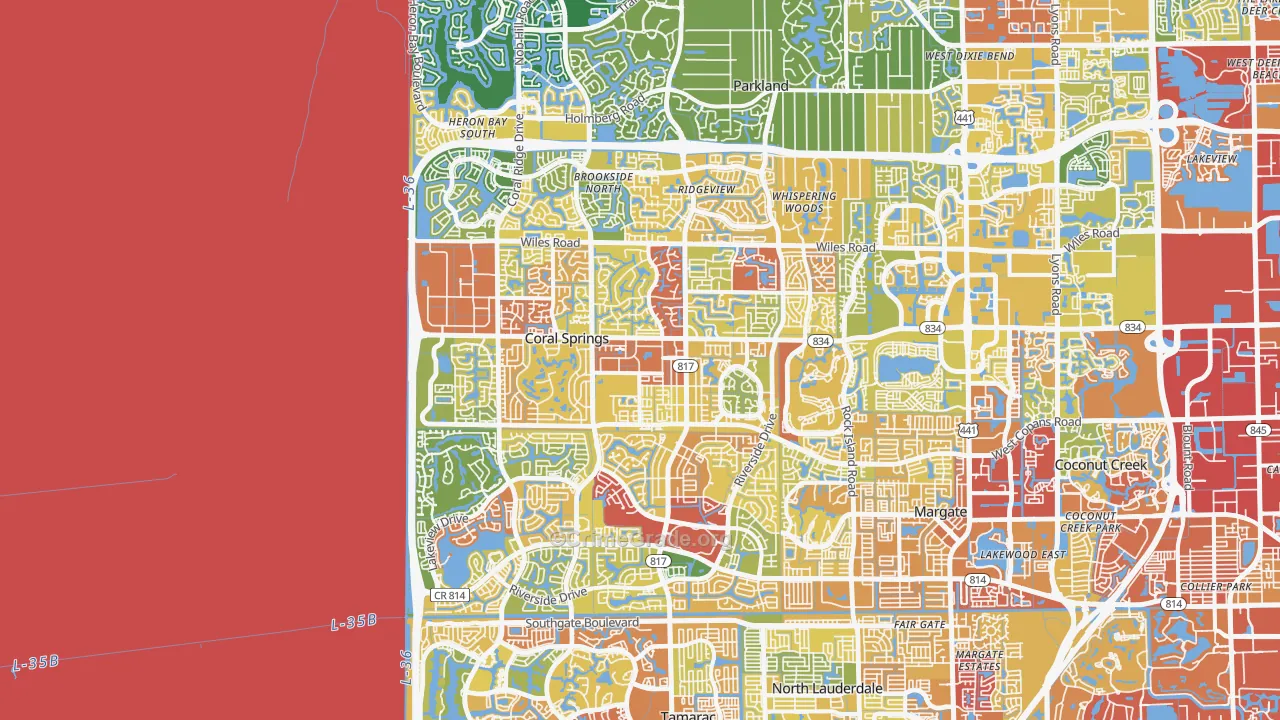Coral Springs, FL Map of Burglary Rates