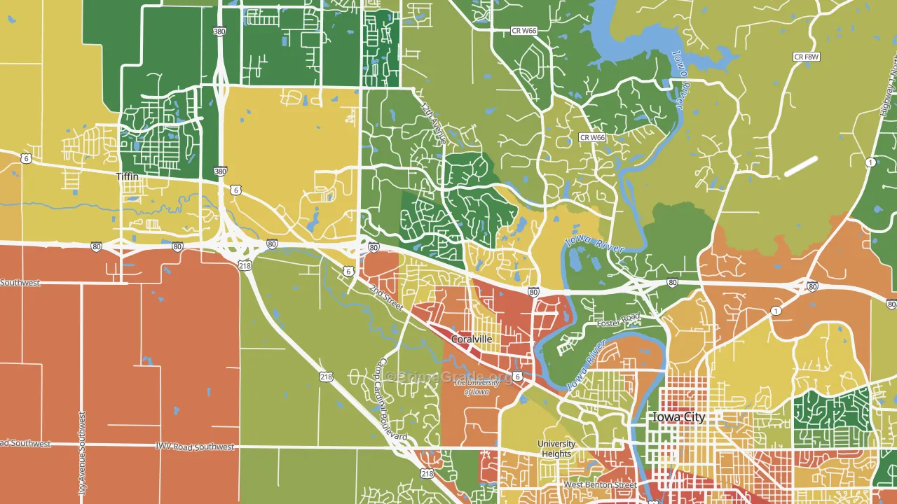 Coralville, IA Map of Burglary Rates