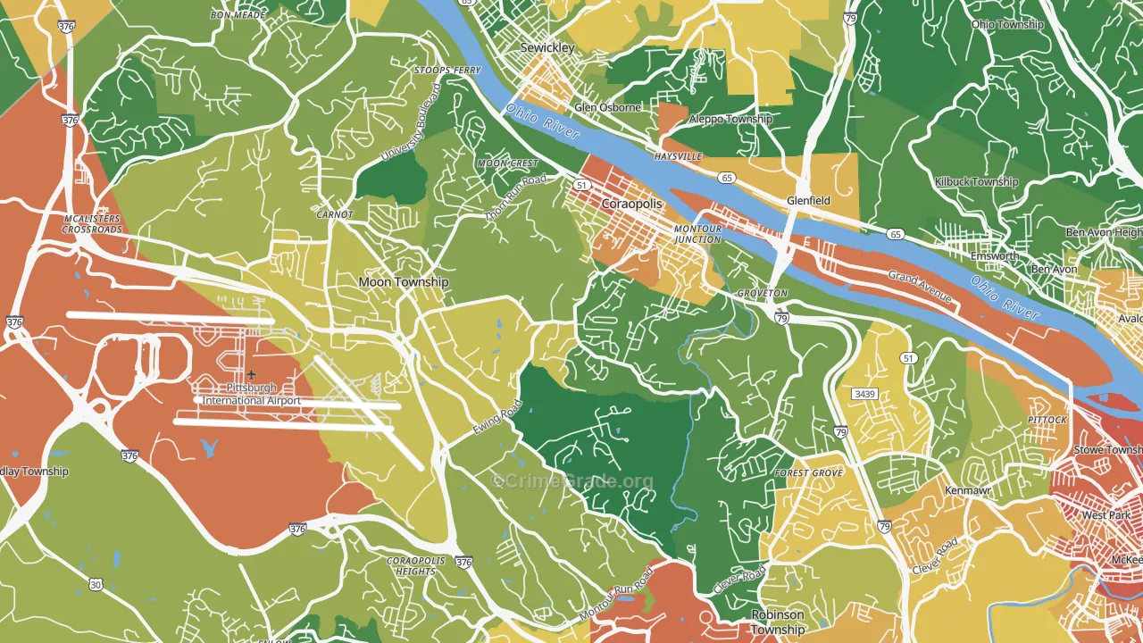 Coraopolis, PA Map of Burglary Rates
