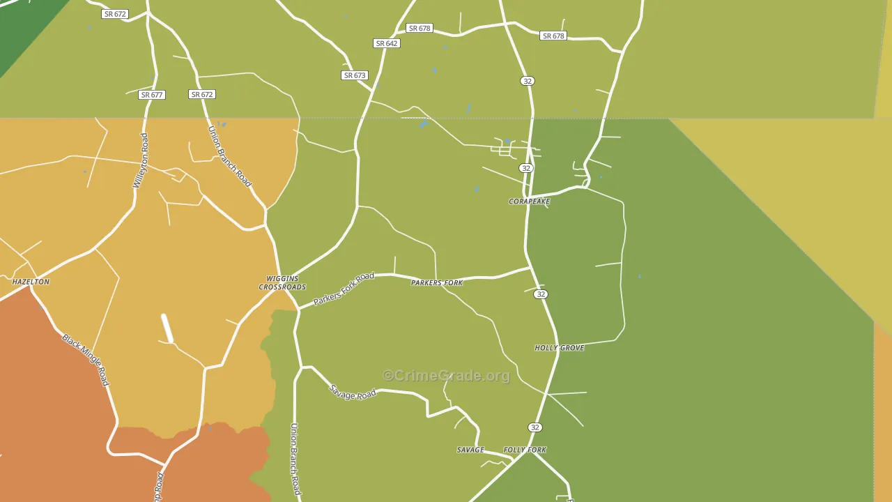 Corapeake, NC Map of Burglary Rates