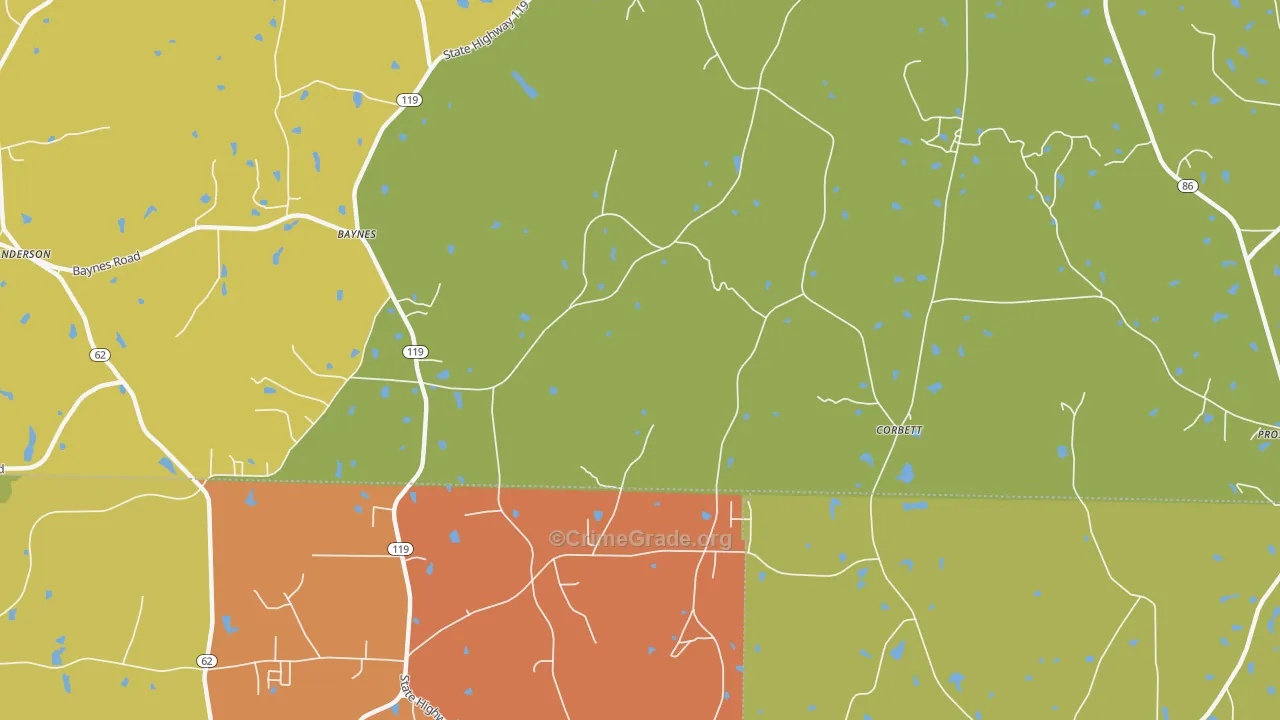 Corbett, NC Map of Burglary Rates