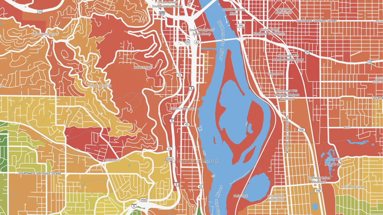 Corbett-Terwilliger-Lair Hill, Portland, OR Map of Burglary Rates