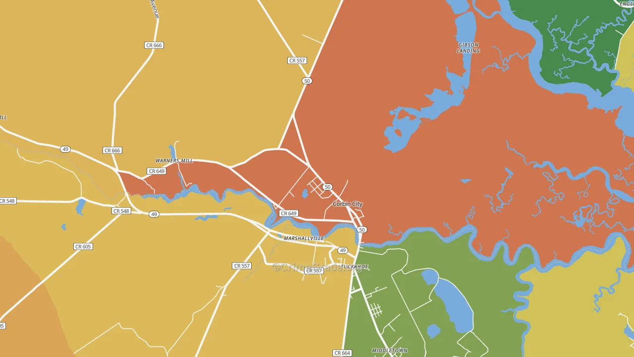 Corbin City, NJ Map of Burglary Rates