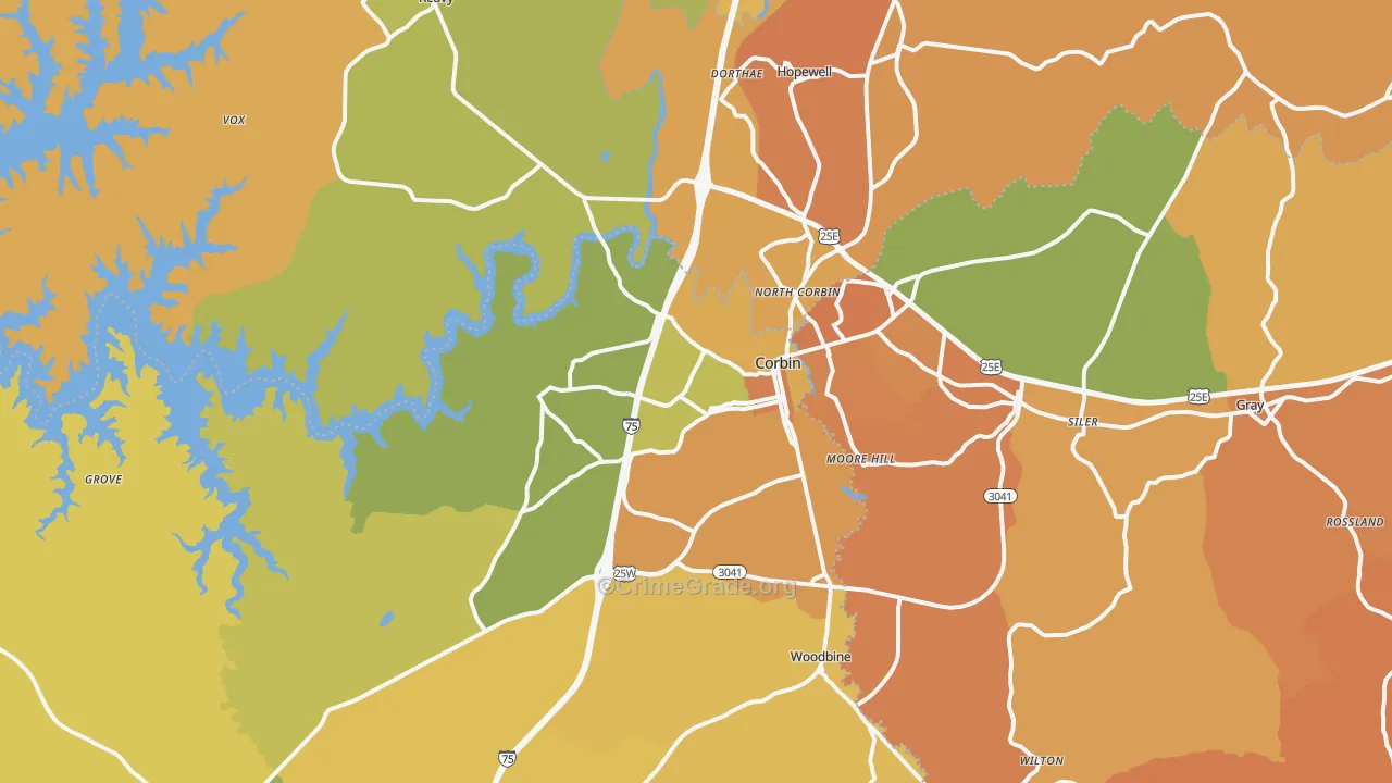 Corbin, KY Map of Burglary Rates