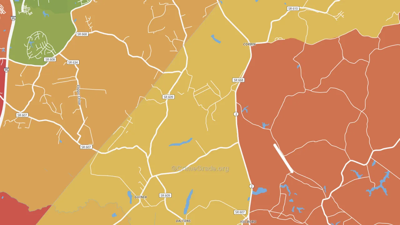 Corbin, VA Map of Burglary Rates