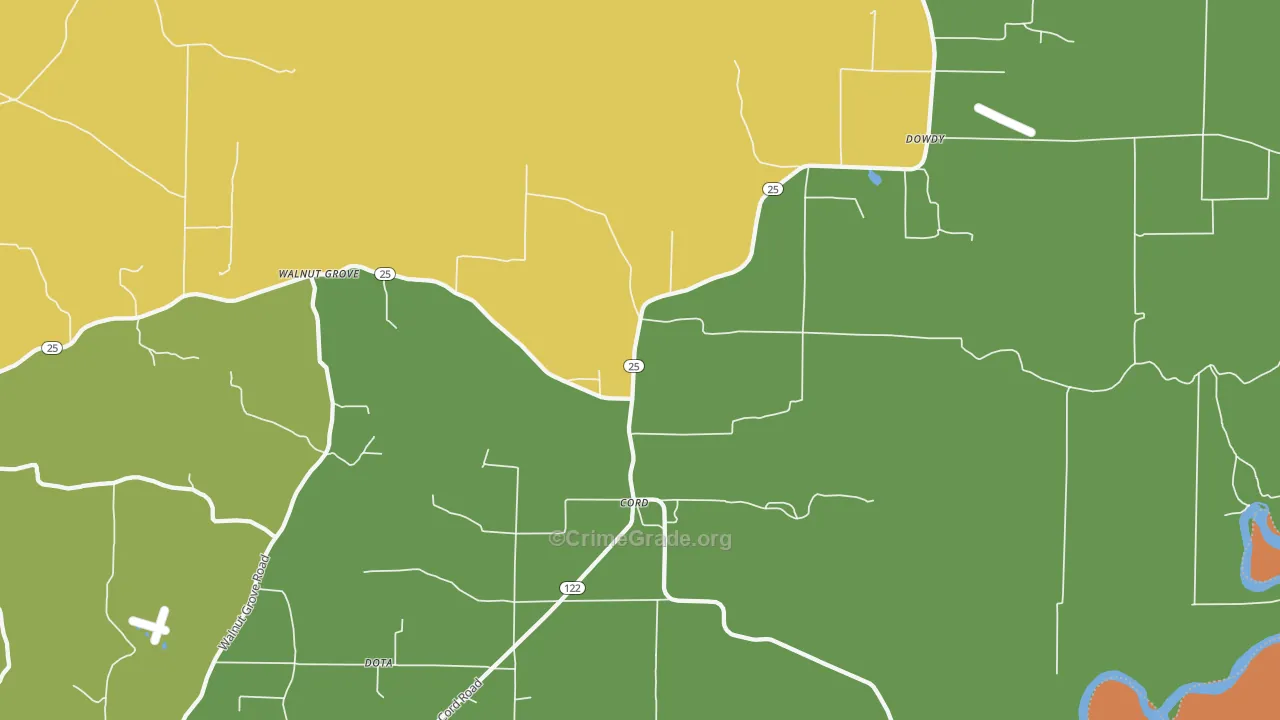 Cord, AR Map of Burglary Rates