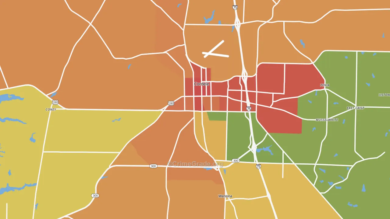 Cordele, GA Map of Burglary Rates